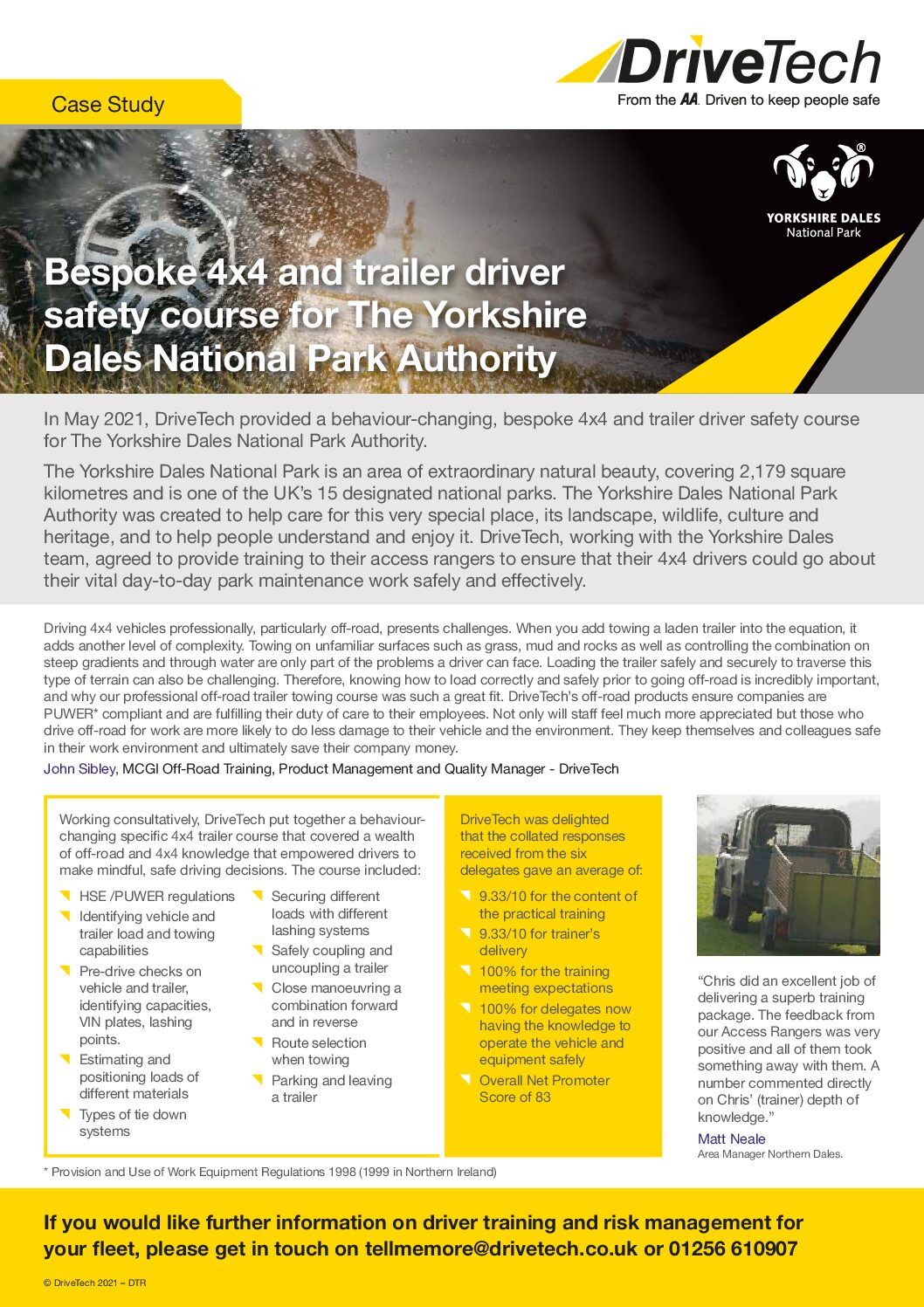 Bespoke 4×4 and trailer driver safety course for Yorkshire Dales National Park Authority